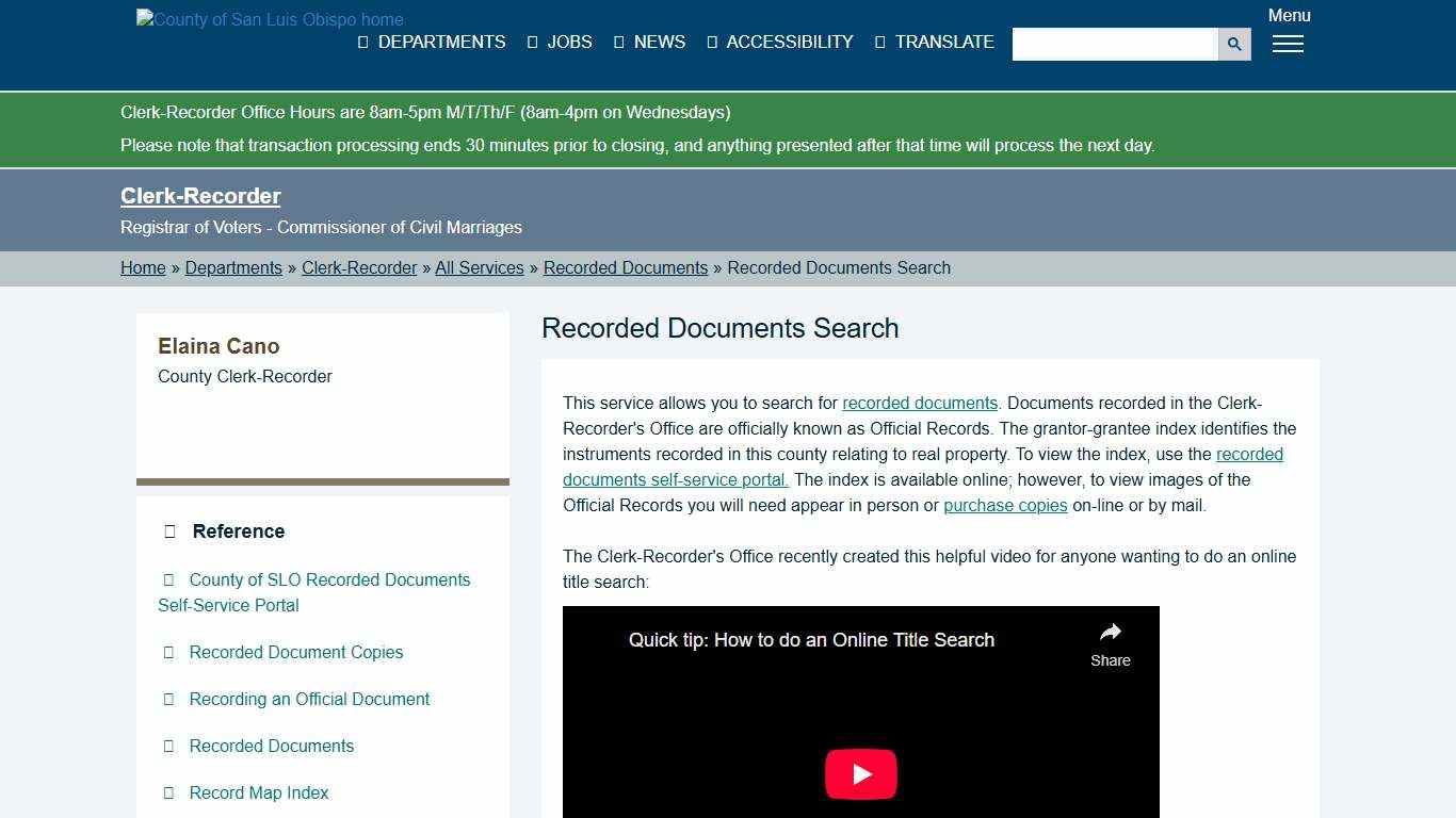Recorded Documents Search - County of San Luis Obispo