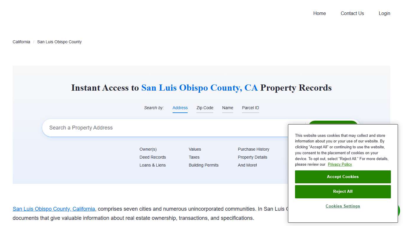 San Luis Obispo County Property Records Owners, Deeds, Permits